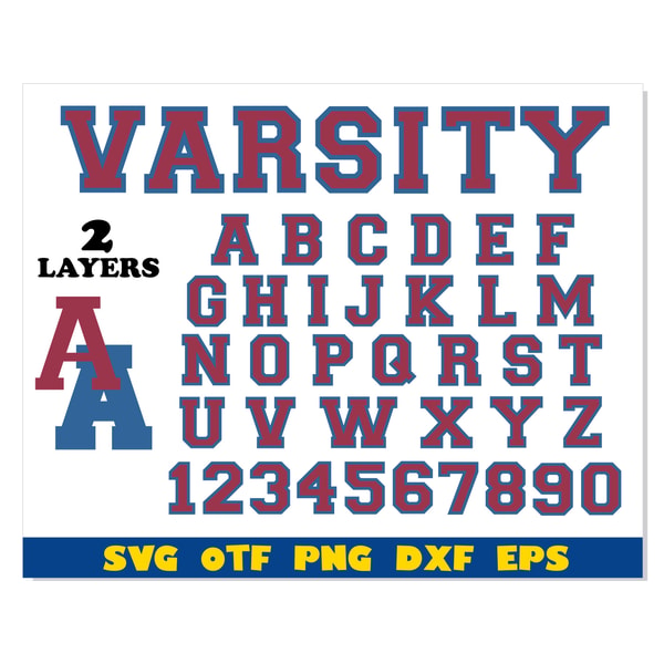 Varsity Font Blue Red SVG Layered Cricut | Varsity College F | Inspire ...