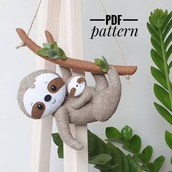 DIY sloth  mom and baby  ornaments felt pattern Sloth family  felt pattern