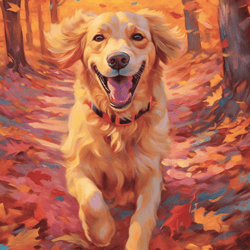 autumn romp: a golden retriever's vibrant dance through the fall leaves