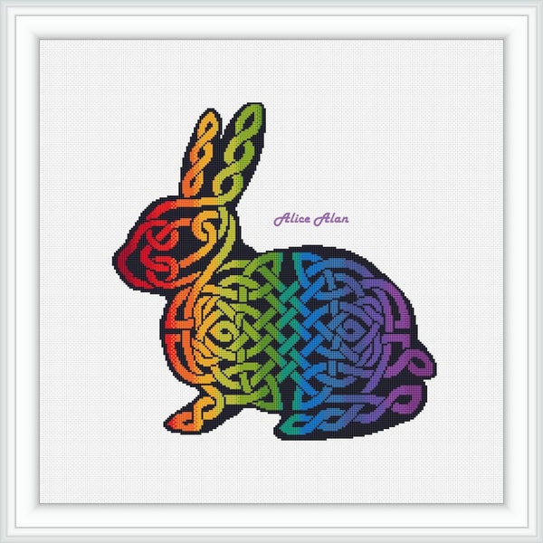 Cross stitch pattern Rabbit silhouette celtic knot ethnic | Inspire Uplift