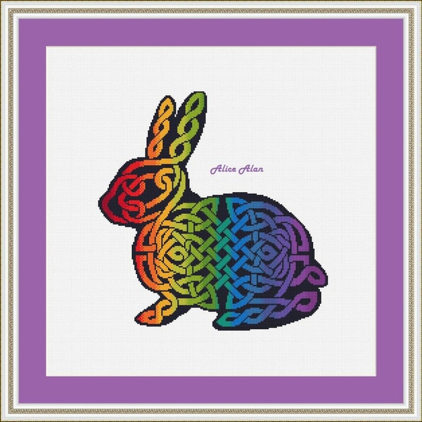 Cross stitch pattern Rabbit silhouette celtic knot ethnic | Inspire Uplift