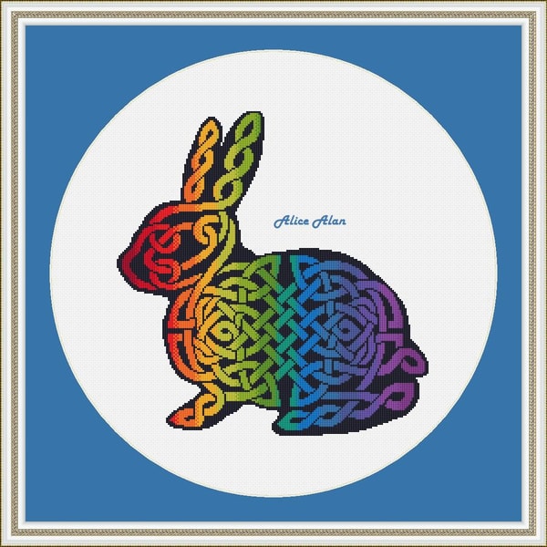 Cross stitch pattern Rabbit silhouette celtic knot ethnic | Inspire Uplift