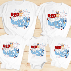 red white bluey shirt, bluey bingo 4th of july shirt, independence day shirt, family bluey shirt, bluey fireworks shirt,