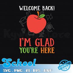 welcome back i'm glad you're here first day of school svg, testing svg, teacher svg, teacher team svg