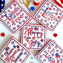 Set of 5 USA Patriotic Ornaments by CrossStitchingForFun, The 4th of July cross stitch patterns PDF, Instant download