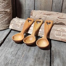 9th anniversary willow gift, Willow wood measuring spoon, Wooden coffee scoop,  Coffee lovers gift, Wooden heart spoon