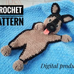 Lovey Crochet Pattern dog German Shepherd, Amigurumi comforter cuddle toy, baby security blanket, plush toy dog pattern