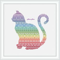 Cross stitch pattern Cat silhouette geometric ornament rainbow abstract kitten feline counted crossstitch patterns PDF
