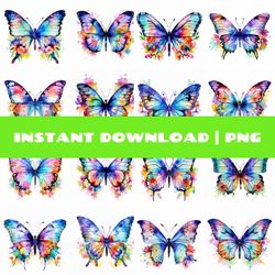 butterflies watercolor style clipart, set1,  png