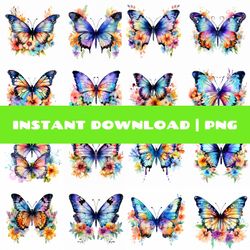 butterflies watercolor style clipart, set2,  png