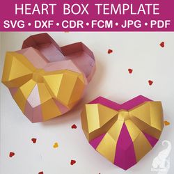 Small paper heart shaped gift box template – SVG for Cricut, DXF for Silhouette, FCM for Brother, PDF cut files