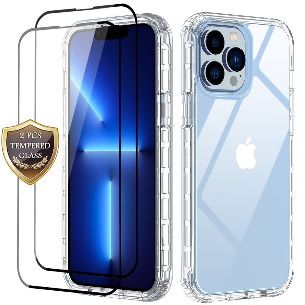 For iPhone 11 12 13 Pro Max Case Shockproof Clear TPU Cover+Full Tempered Glass-0.jpg