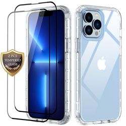 iphone 11 12 13 pro max case shockproof clear tpu cover full tempered glass