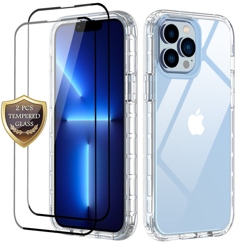 For iPhone 11 12 13 Pro Max Case Shockproof Clear TPU Cover+Full Tempered Glass-0.jpg