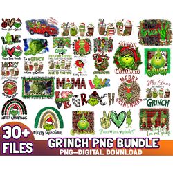 30 files grinch bundle png, christmas png