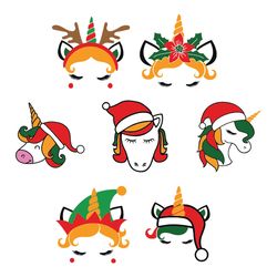 christmas unicorn face bundle christmas svg, silhouette svg fies