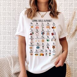 coping skills alphabet shirt, mental health shirt, school counselor shirt, psychologist shirt, school social worker, men