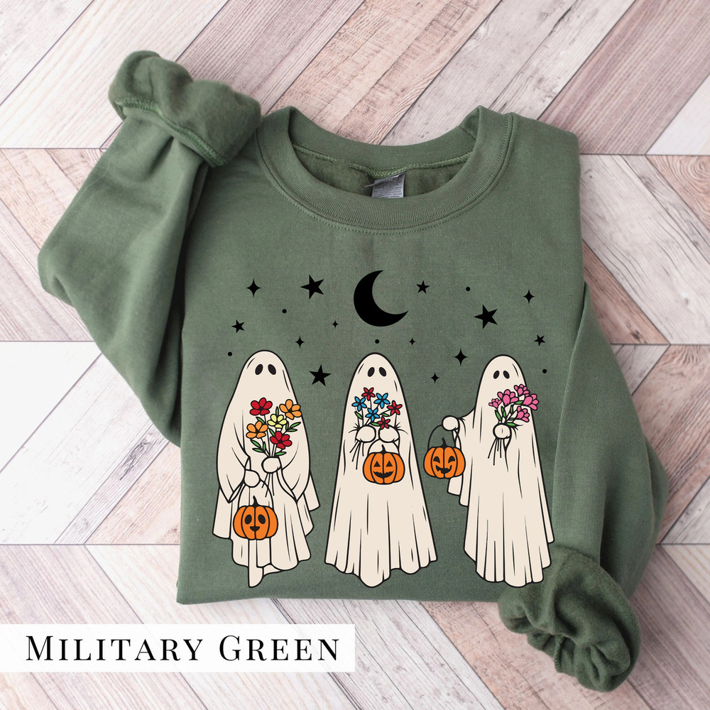 Floral Ghost Sweatshirt, Floral Ghost Shirt, Halloween Ghost Sweatshirt, Flower Halloween Shirt, Vintage Retro Sweatshirt, Fall Sweater - 1.jpg
