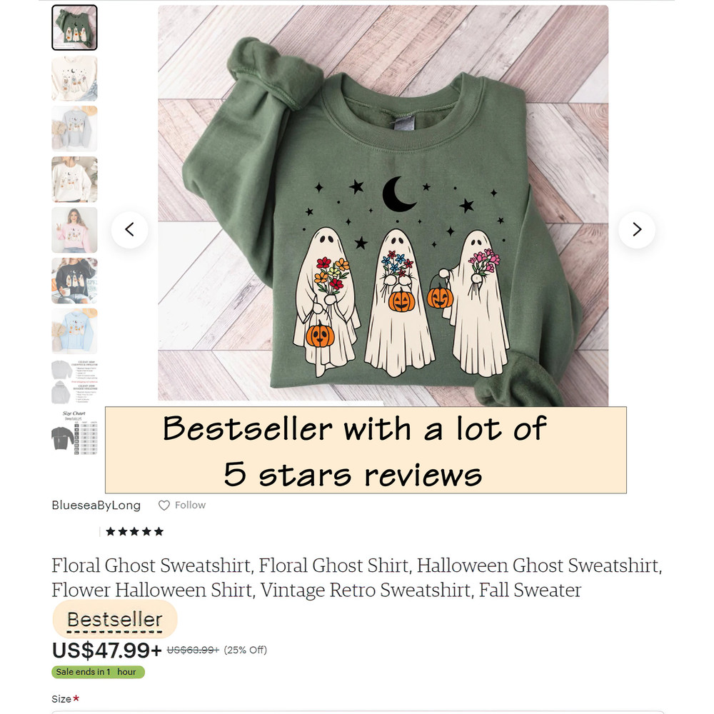 Floral Ghost Sweatshirt, Floral Ghost Shirt, Halloween Ghost Sweatshirt, Flower Halloween Shirt, Vintage Retro Sweatshirt, Fall Sweater - 2.jpg