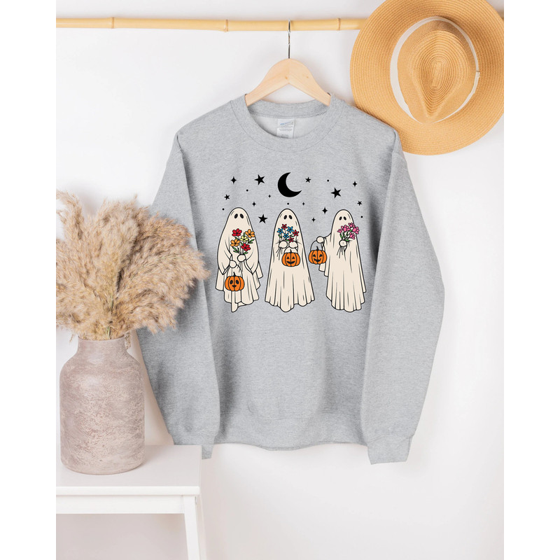 Floral Ghost Sweatshirt, Floral Ghost Shirt, Halloween Ghost Sweatshirt, Flower Halloween Shirt, Vintage Retro Sweatshirt, Fall Sweater - 4.jpg