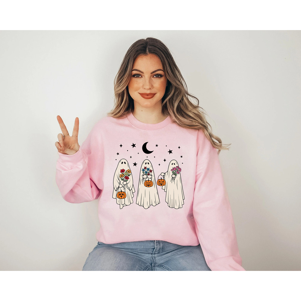 Floral Ghost Sweatshirt, Floral Ghost Shirt, Halloween Ghost Sweatshirt, Flower Halloween Shirt, Vintage Retro Sweatshirt, Fall Sweater - 6.jpg