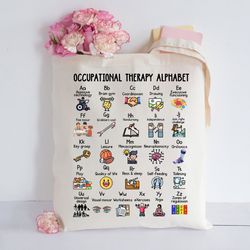 occupational therapy alphabet bag, abc of occupational therapist tote, ota ot bag, occupational therapist tote bag, moto