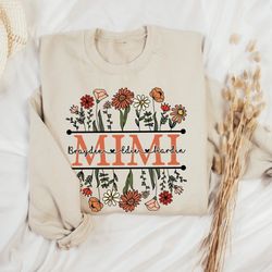 personalized wildflowers mimi and grandkids sweatshirt, grandma autumn sweatshirt custom kidname, custom grandma sweatsh