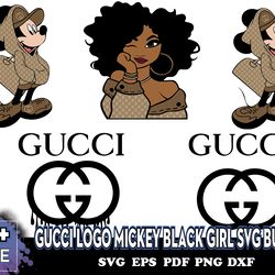 gucci logo mickey black girl svg bundle, gucci svg
