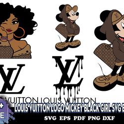 louis vuitton logo mickey black girl svg bundle, lv svg