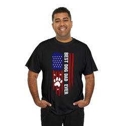 personalized best dog dad ever american flag back dog t-shirt, custom dog name shirt for dog dad, dog paws prints