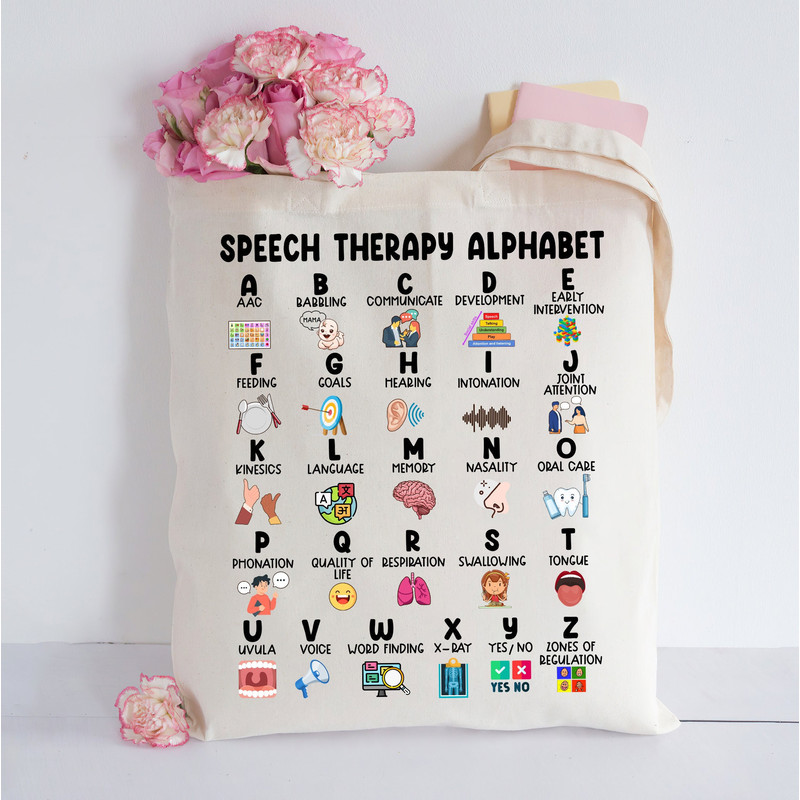 Speech Therapy Alphabet Tote, ABC of Speech Therapist, SLP SLPA Bag, Speech Pathologist Tote Bag, Slp Tote, Speech Appreciation Gift Bag - 1.jpg