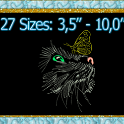 Cat with a butterfly Embroidery design Instant Download