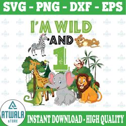 personalized kids age i'm wild and zoo theme birthday png, safari jungle png, custom zoo animal baby png, digital down