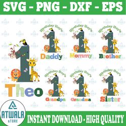 personalised birthday giraffe png, birthday jungle animals png, custome safari giraffe lion png, family birthday png