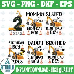 personalized family construction birthday png,family birthday boy png,construction birthday png,two party boy ,yellow
