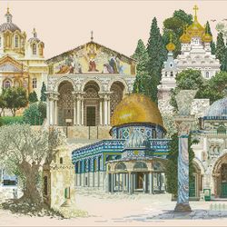 pdf cross stitch digital pattern - the city - jerusalem - embroidery counted templates