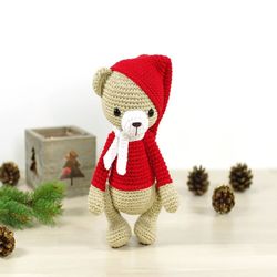 Christmas Teddy Bear Crochet Pattern - 4-Way Jointed Amigurumi Teddy Bear