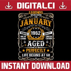 60 Year Old January 1962 Vintage Retro 60th Birthday PNG