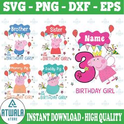 custom peppa pig birthday boy png, birthday party png, custom name and age birthday family matching svg  ,peppa pig