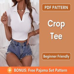 Crop Top Pattern | Pdf Instant Download | Women's Cropped Tee | Crop Tee Pattern | Women Pattern | Crop Top Sewing