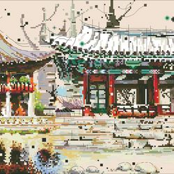 pdf cross stitch digital pattern - the city - korea - embroidery counted templates