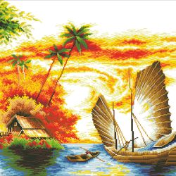 pdf cross stitch digital pattern - the eastern boats - embroidery counted templates