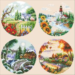 PDF Cross Stitch Digital Pattern - The Landscapes - Seasons - Embroidery Counted Templates