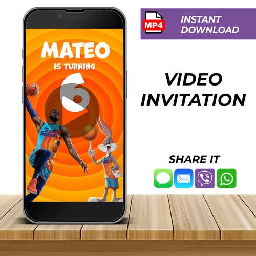 Personalized Space Jam Birthday Video Invitation, Basketball Stars Birthday Video Invitation
