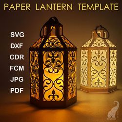 Paper lantern template with imitation of forged elements – SVG for Cricut, DXF for Silhouette, FCM for Brother, PDF
