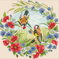 PDF Cross Stitch Digital Pattern - The Landscapes- Birds- Summer - Embroidery Counted Templates