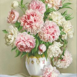 PDF Cross Stitch Digital Pattern - The Peonies in a Vase - Embroidery Counted Templates