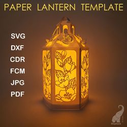 Paper lantern template with flowers, butterflies – SVG for Cricut, DXF for Silhouette, FCM for Brother, PDF cut file