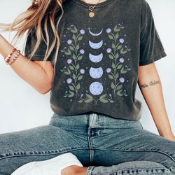 comfort colors shirt, celestial shirt, moon shirt, moon phase astrology astronomy, moon graphic shirt, garment dyed