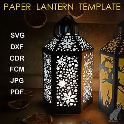 Christmas paper lantern template with snowflakes – SVG for Cricut, DXF for Silhouette, FCM for Brother, PDF cut file